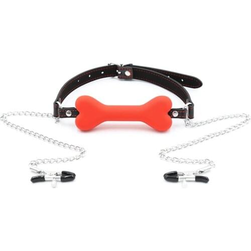Silicone Dog Bone Open Mouth Gag Nipple Clamps With Chain Set Bdsm Gag Slave Bondage Restraints Sex Toys For Women Couples