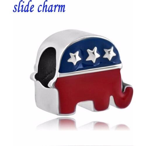 Slide charm 2018 New European style fashion American flag elephant charm beads fit Pandora bracelet
