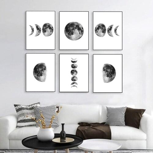 Modern Black and White Moon Picture Home Decor Wall Art Canvas Painting Nordic Minimalist Posters and Prints for Bedroom Design