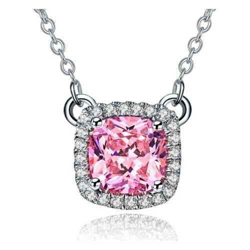 Sightly Valentine Gift for Her High Quality G14K AU585 Jewelry 2Ct Pink Cushion Cut Diamond Pendant Real 14K White Gold