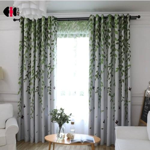 Green Leaves Bird Print Curtain For Bedroom Blackout Pastoral Rural Country Style Balcony Window Treatment Drapes wp207C