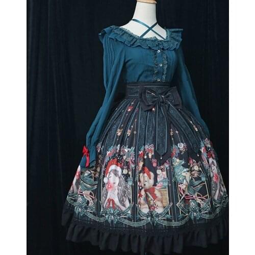 Gothic palace sweet lolita skirt vintage falbala bowknot cute printing cardigan victorian skirt kawaii girl gothic lolita sk cos