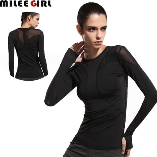 Womens Running T-Shirts,Yoga Shirts Gym Tights Women Sport Clothes Fitness Tops Tee,Black Patchwork Long-Sleeve Running Shirt