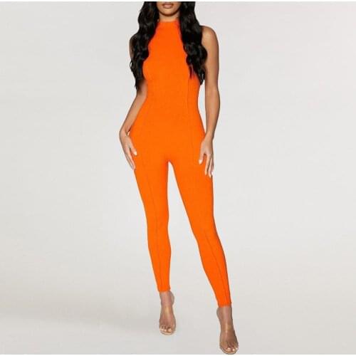 Sports Jumpsuit Women Solid Color Patchwork Summer Stand Collar Sleeveless Jumpsuit Streetwear combinaison femme боди женское