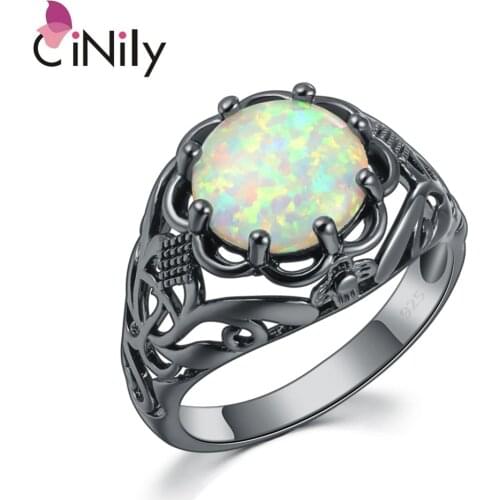 CiNily Created White Fire Opal Black Gold Color Wholesale Hot Sell Fashion for Women Jewelry Ring Size 6-10 OJ8413