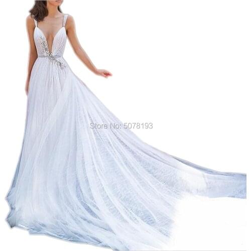 7212 White V-Neck Straps Natural A-line Floor-Length Lace/Tulle Wedding Party Dresses/Woman Gowns Pleat/Beading Free Shipping