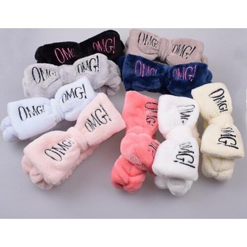 11Colors New OMG Letter Coral Fleece Wash Face Bow Hairband For Women Girls Headband Headwear Hair Bands Turban Hair Accessories
