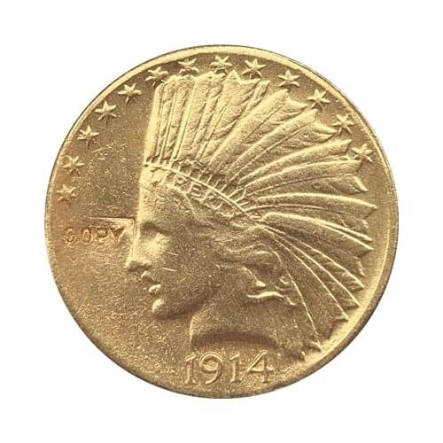 24-K gold plated 1914-S $10 GOLD Indian Half Eagle Coin Copy