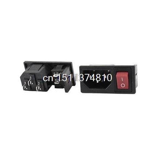 AC 10A 250V O/I Red Button Rocker Switch IEC320 C14 Input Power Socket 2 Pcs