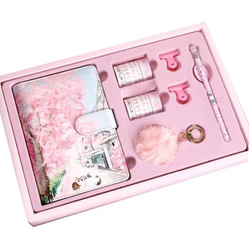 Cherry Blossoms Sakura 80 Sheets A6 Loose-Leaf Notebook Journal Agenda Planner Gift Set Kawaii Stationery