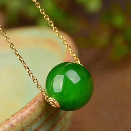 Natural Jasper Pendant Choker Necklace 12mm Round Ball Pendants S925 Silver Chain Plated 18k Gold 45cm Necklace Women Jewelry