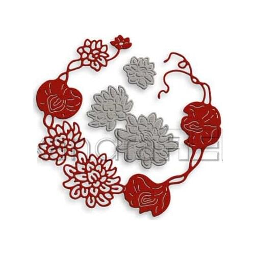 Dahlia Vetch Wreath Metal Cutting Dies Scrapbook Diary Decoration Stencil Embossing Template Diy Greeting Card Handmade 2021 New