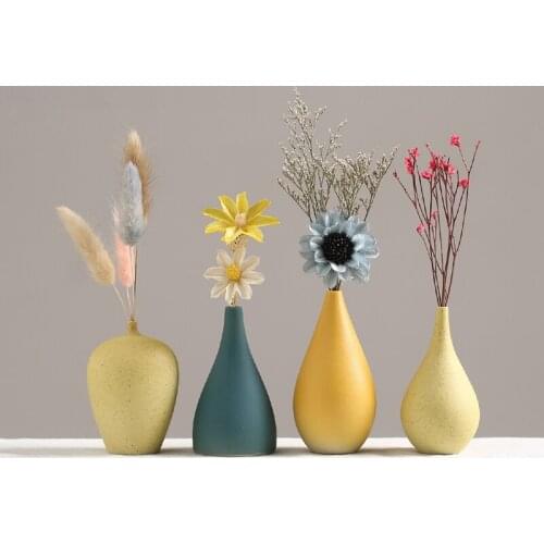 European Simple Ceramic Vase Yellow Porcelain Small Flower Pot DIY Bottle Wedding Decor For Table Living Room Home Decoration