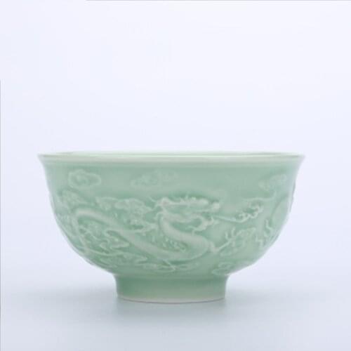 Wourmth Natural health Ceramic Emboss craft 4.5inch Bowl Chinese style Celadon bowl Home Bone china rice soup bowl Tableware