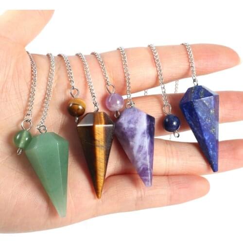 Conical Green Aventurines Rose Quartzs Pendant Necklace Reiki Healing Natural Stone Amulet DIY Jewelry Personality Gift