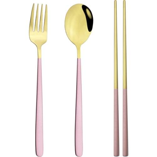 Korean Travel Picnic BBQ Cutlery Set 3Pcs Stainless Steel Dinnerware Knife Spoon Fork Chopsticks Set Party Kitchen Tableware Set