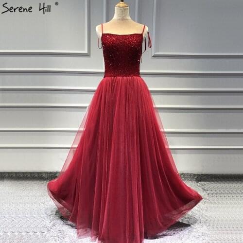 Red Strapless Sexy A-Line Evening Dresses Latest Design Sleeveless Sequined Beading Formal Dress Real Photo LA70004