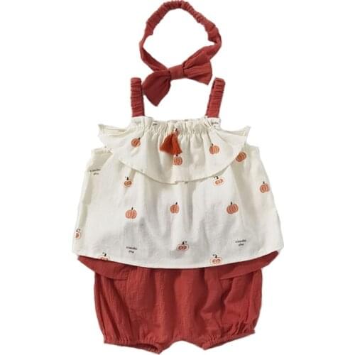 Summer New baby Cotton Jumpsuit Baby Boy Girl Jumpsuit Sleeveless Sling Clothes pants Headband Three-piece childrens Jumpsuit