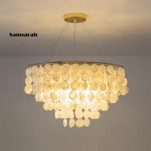 Shell Chandelier Gold Chrome Metal Restaurant Living Room Hanging Light Fixtures Hotel Hall Hanglamp Luminaire