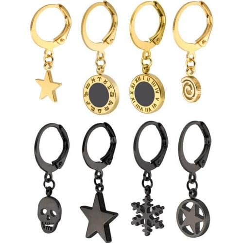 Fashion Stainless Steel Earrings Roman Numeral Anchor Skull Star Pendant For Women Classic Hoop Ear Jewelry Gifts 2 pieces