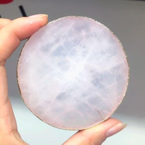 Natural Rose Powder Crystal Quartz Slices Stone Coaster Heart-shape Healing Stone Home Decoration Lovers Gifts