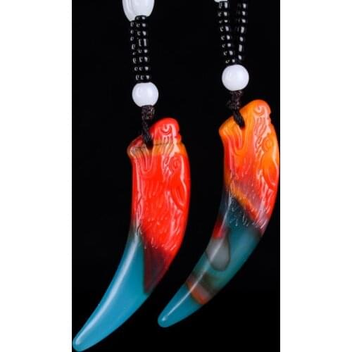 Natural Colorful jad pendant hollow hand-carved wolf teeth jade pendants brand men women jadeite jade jewelry jade necklace