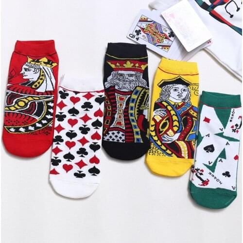 Novelty Socks Women Fashion Cotton Red Hearts Playing Cards Harajuku Happy Funny Soox Cute Unisex Ankle Socks Christmas Gifts