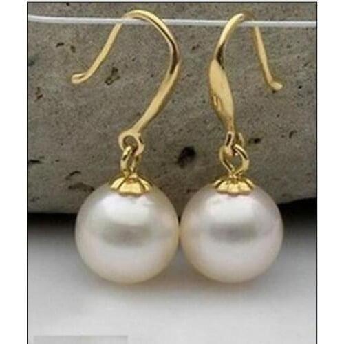 NEW HOT AAAA 10-11MM natural South Sea white pearl earring 14KYELLOW Gold 14k/20 gold