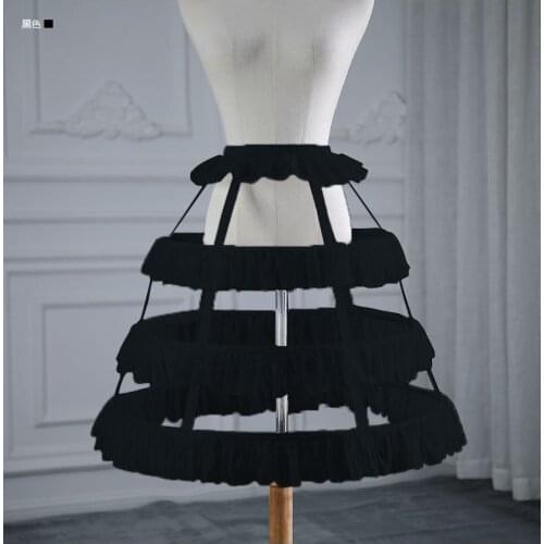 New 2021 Style Black Hollow Birdcage 3 hoops Wedding Petticoat with Ruffles Girls Underskirt Slip Skirt Crinoline