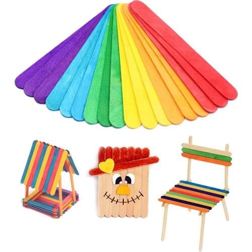 50Pcs/Lot 15cm Colored Wooden Popsicle Sticks Natural Wood Ice Cream Sticks Kindergarten Toys Arts and Crafts For Kids