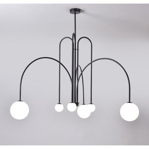 Modern Danish Metal Glass Line Pendant Light Living Room Bedroom Art Chandelier Lighting Fixture LED Suspension Lamps PA0558