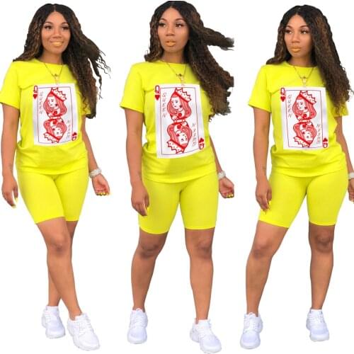 S-XXL Queen Playing Card Pattern Printed Short-sleeved Trousers Sports Suit