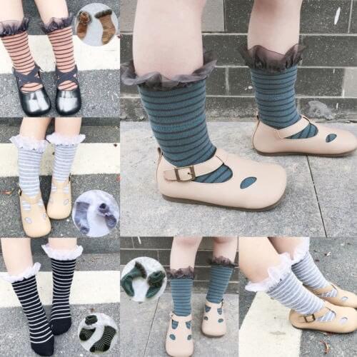 0-6Y Winter Autumn Warm Cotton Harajuku Princess Stripe Floral Lace Socks Womens Street Boat Socks for Female Girl Funny Socks
