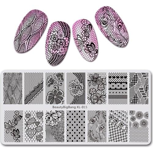 BeautyBigBang 6*12cm Summer Flower Butterfly Lace Theme Image Rectangle Nail Stamping Plate Floral Patterns for Manicure
