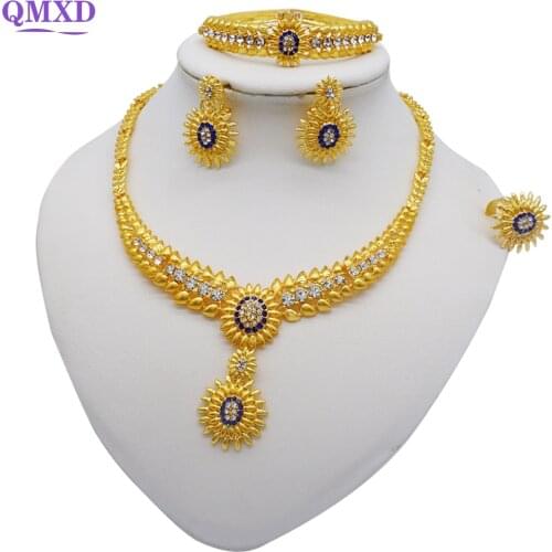 Jewelery Set Necklace Sets For Women Dubai African Gold Jewelry Set Bride Earrings Rings Indian Nigerian Wedding Gift