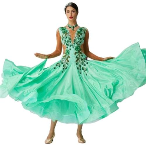 B-2015 Custom New Standard Ballroom Dance Dress Girls Modern Competition Ballroom Dresses Latin Dance With Pearl Silk For Women