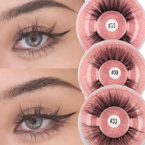 1pair 3D Faux Mink Hair False Eyelashes Wispies Fluffies Drama Eyelashes Natural Long Soft Handmade Black Lashes For Makeup