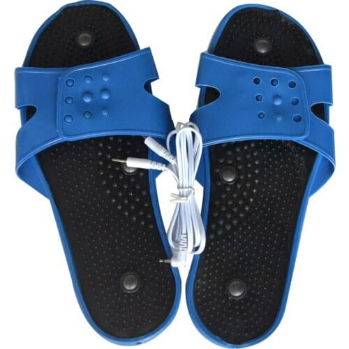 1pair Rubber Foot Massager Slippers Electrode Physiotherapy Acupuncture Muscle Stimulator Digital Tool Foot Relaxing Color Blue