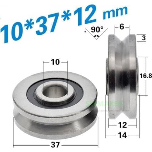 10pcs 10*37*12mm V type grooved bearing concave wheel, for right angle track, wire rope lifting /guide wheel