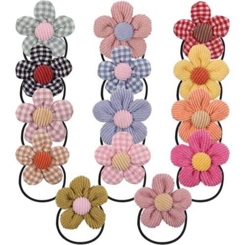 10pcs/lot Fashion Sweet Corduroy Flower Elastic Hair Bands Heart Little Girls Hair Rope Ponytail Holder Rubber Rope Headwear