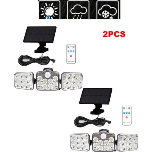 2pcs 138 led remote seperable Three-head 130 Solar Lights Outdoors Rotatable Motion Sensor Wall Lamp Waterproof Solar Sunlight P