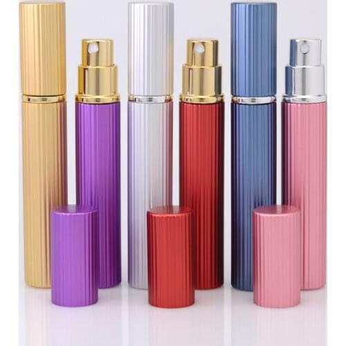 8ml Stripe New Style Perfume Sample Bottle Toner Atomizer Lotion Pump Vial Empty Spray Bottle Metal Aluminum Tube Cosmetic Vial