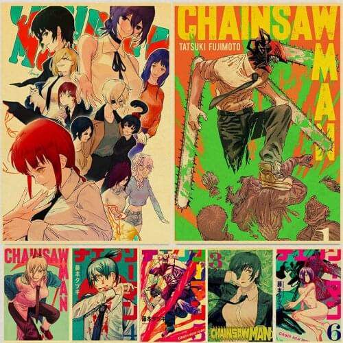 WTQ Anime Posters Chainsaw Man Retro Posters Wall Decor Canvas Painting Wall Art Picture for Living Room Decor