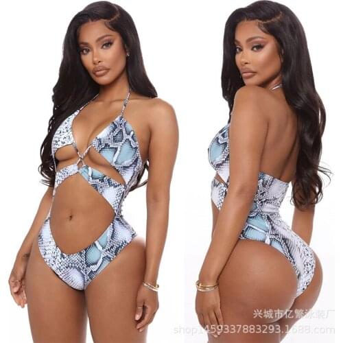 One Piece Suit Swimsuit 2021 Summer Sexy Hollow Out Strap Snakeskin Printed Bikini Set for Women Outfits Plus Size Swimwear
