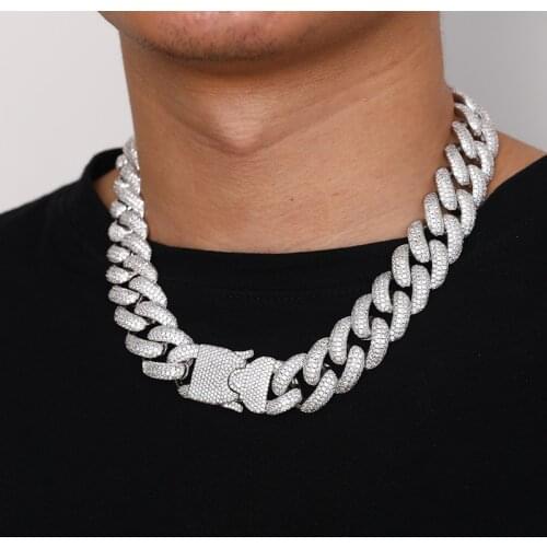 Hip Hop Claw Setting 3A+ CZ Stone Bling Iced Out 20mm Big Heavy Round Cuban Miami Link Chain Necklaces for Men Rapper Jewelry