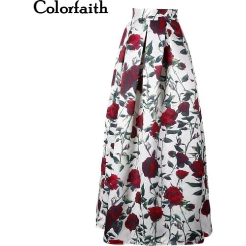 NEW Long Skirt Womens 100cm Floor-Length Flared Fashion Satin Vintage Floral Print High Waist Pleated Maxi Skirt Saia SK11
