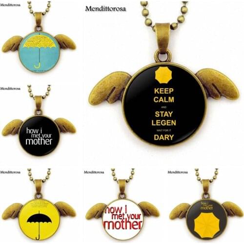 For Child Brand Jewelry Bronze Angel Wings Necklace Glass Dome How I Met Your Mother Umbrella Yellow