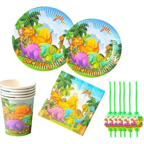 Jungle Animal Dinosaur Theme Party Tableware Paper Plate Cup Napkin Banner Tablecloth Baby Shower Kids Birthday Party Decoration