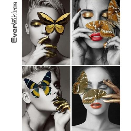 Evershine Diamond Painting Woman Full Square Round Drill Mosaic 5D Diamond Embroidery Butterfly Cross Stitch Portrait Home Decor