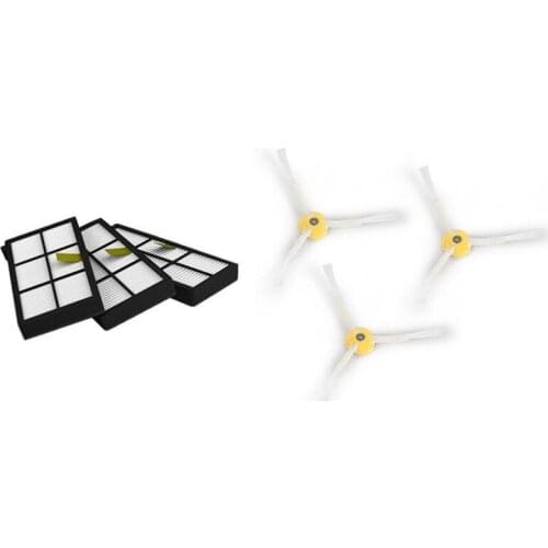 New Spare 3 HEPA Filter & 3Side Brush for iRobot Roomba 800 Series 870 880 Robots Vacuum Cleaner Accessory